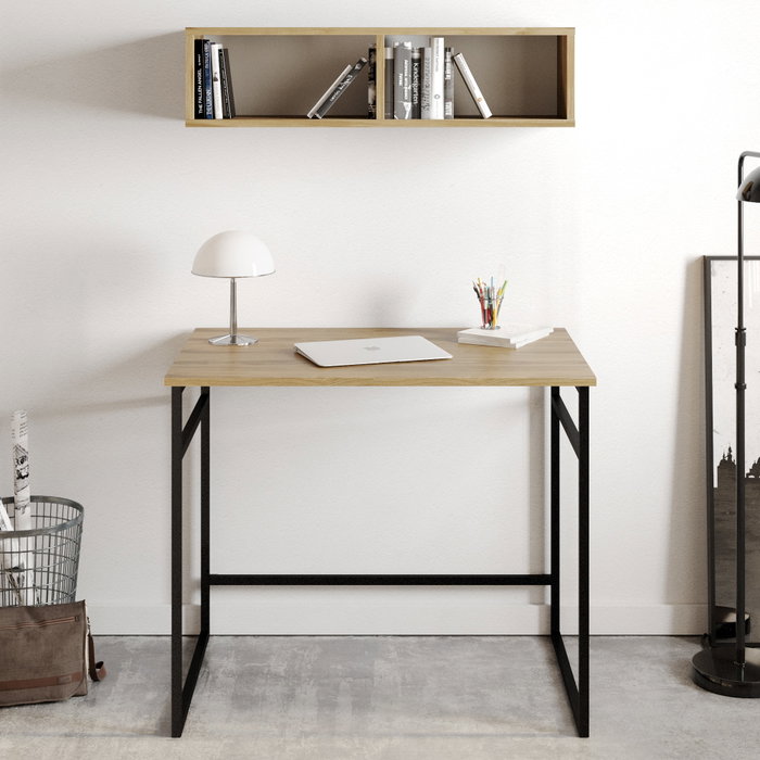 Hanah Home Mesa de estudio Roble y negro con estante Hanah Home Mesa de estudio Roble y negro con estante